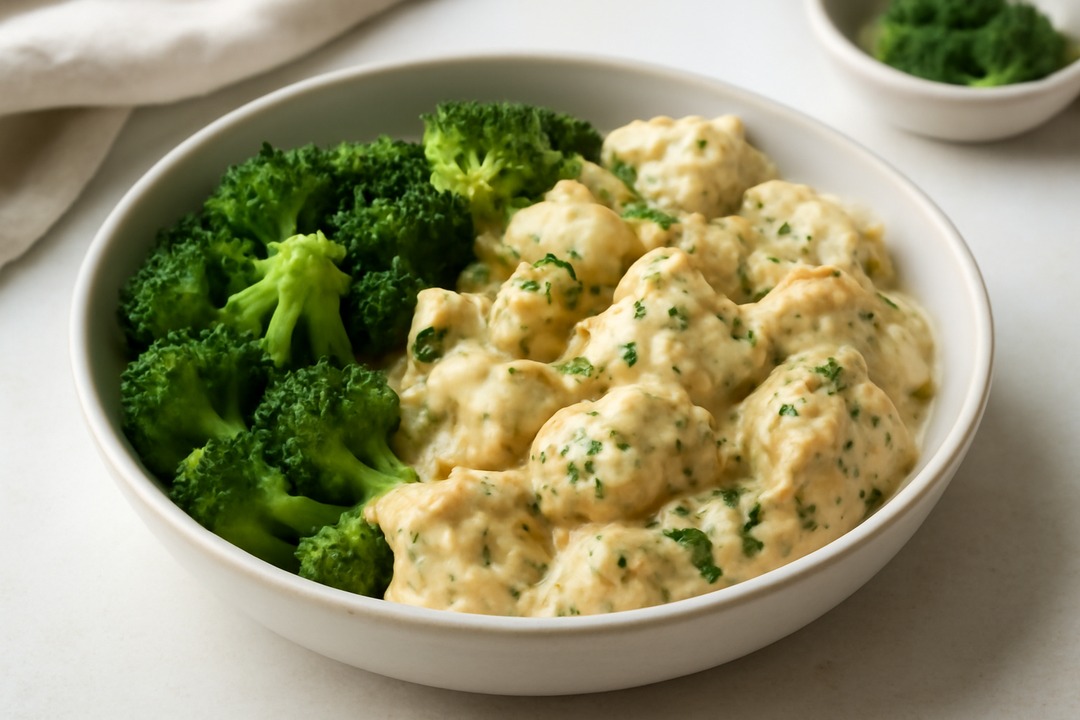 Creamy garlic chicken and broccoli keto meal prep bowl