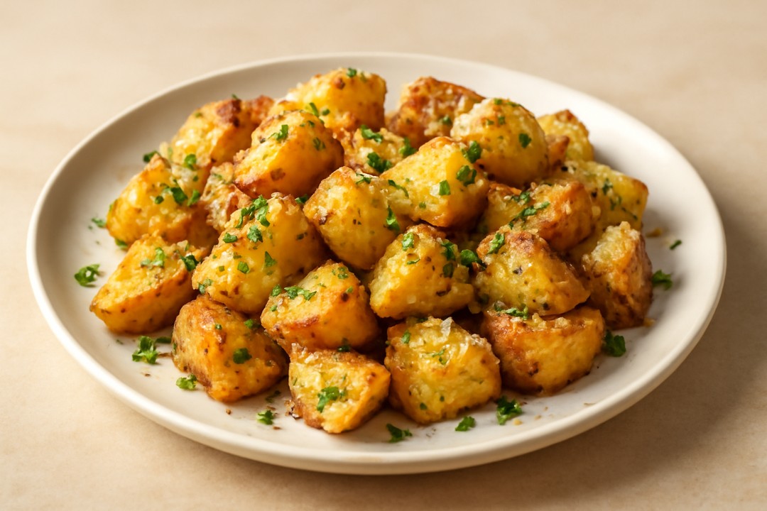 Air fryer garlic Parmesan potatoes on a plate