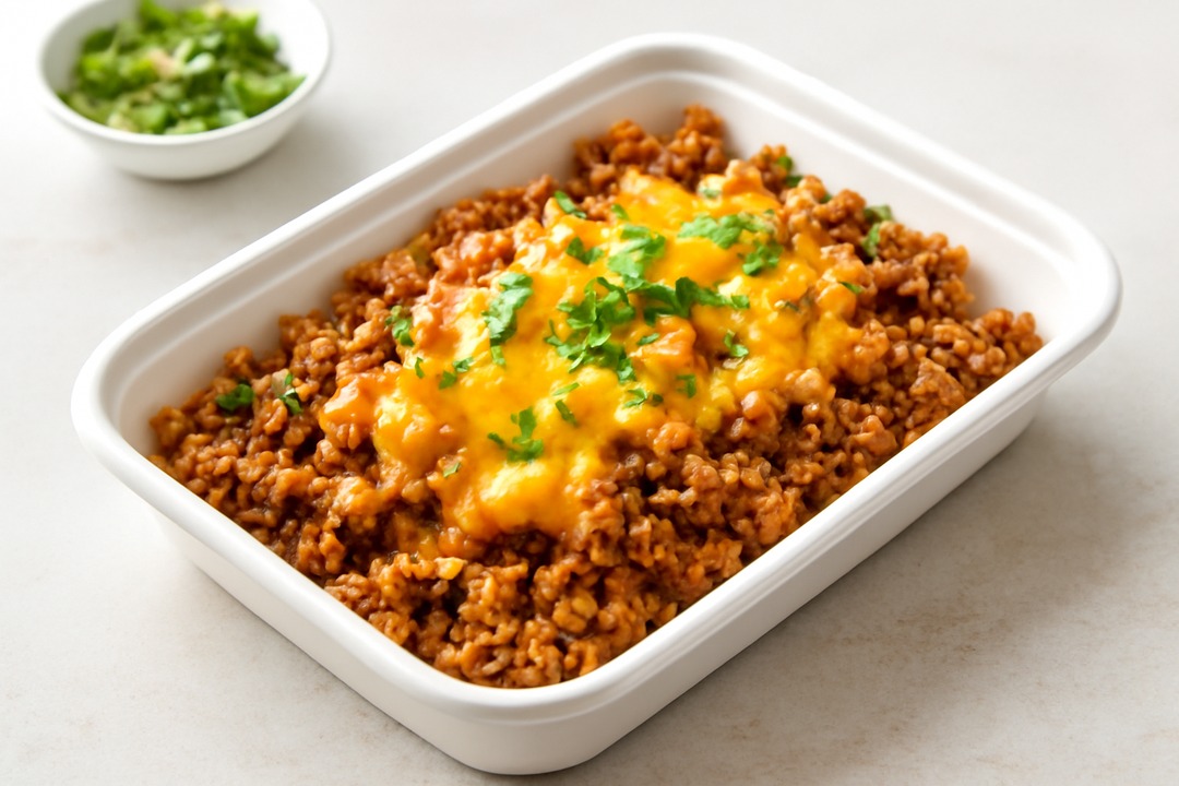 Cheesy taco beef cauliflower rice keto meal prep