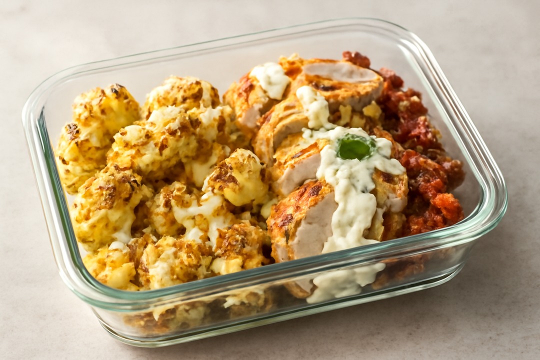 Chicken bacon ranch cauliflower keto meal prep bowl