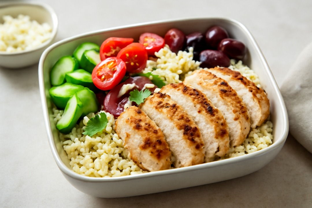Greek chicken cauliflower rice keto meal prep bowl