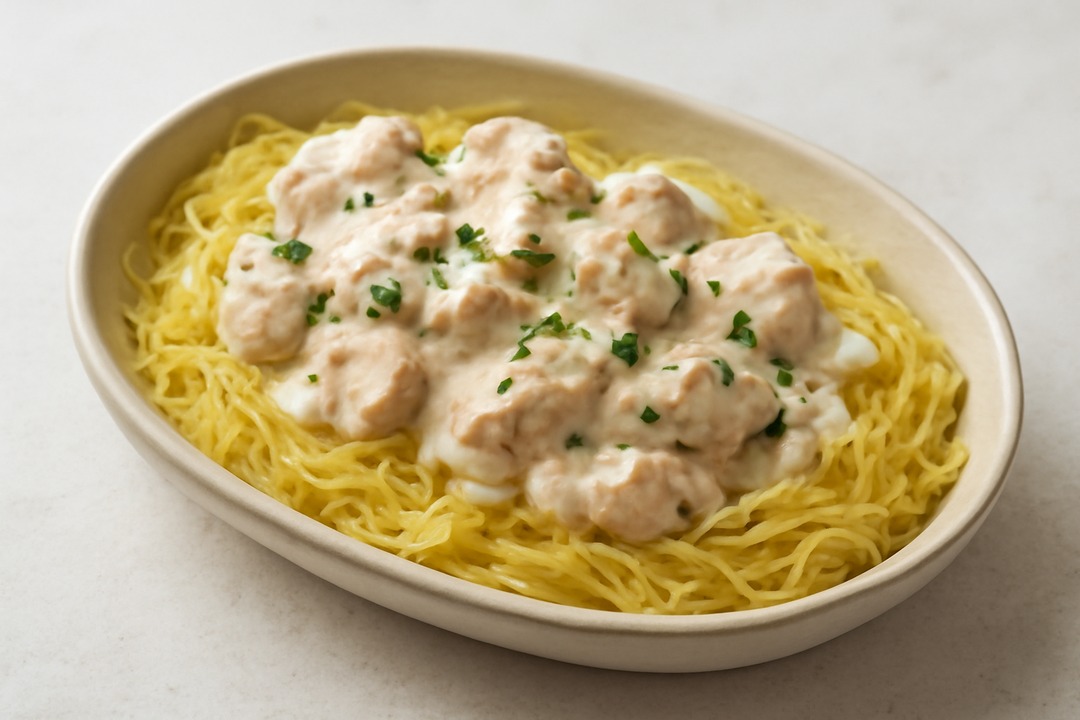 Chicken Alfredo spaghetti squash keto meal prep