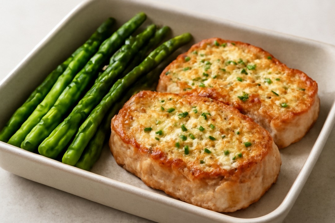 Garlic Parmesan pork chops and asparagus keto meal prep